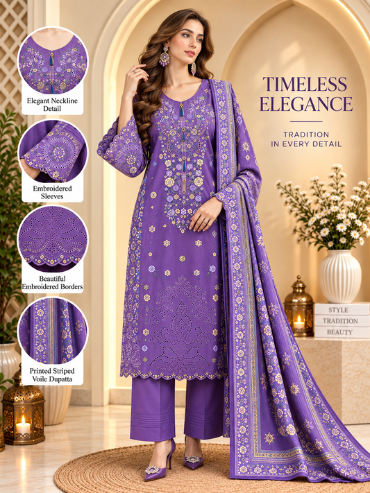 Teal Green - 3pcs Ready-to-Wear Cambric Suit