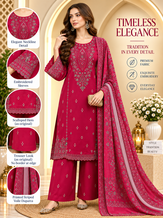 Mauve - 3pcs Ready to wear Cambric Suit