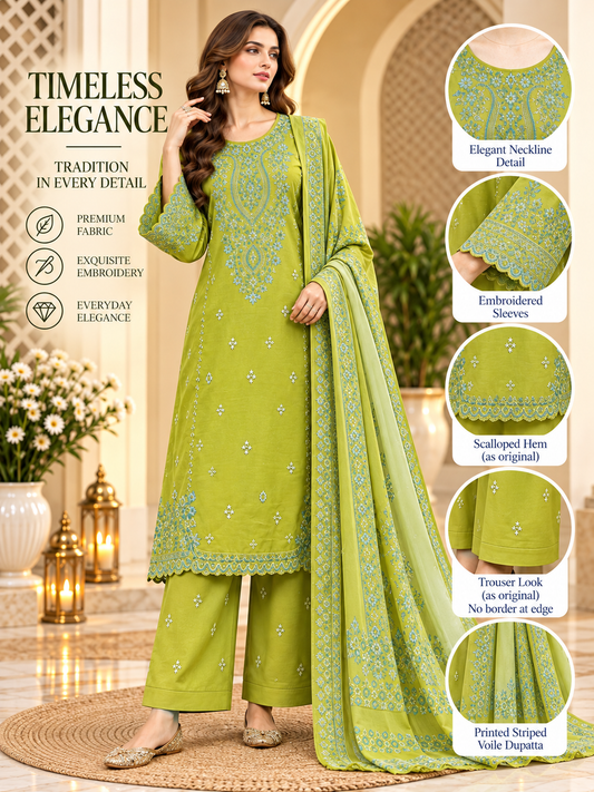 Apple Green - 3pcs Ready-to-Wear Cambric Suit