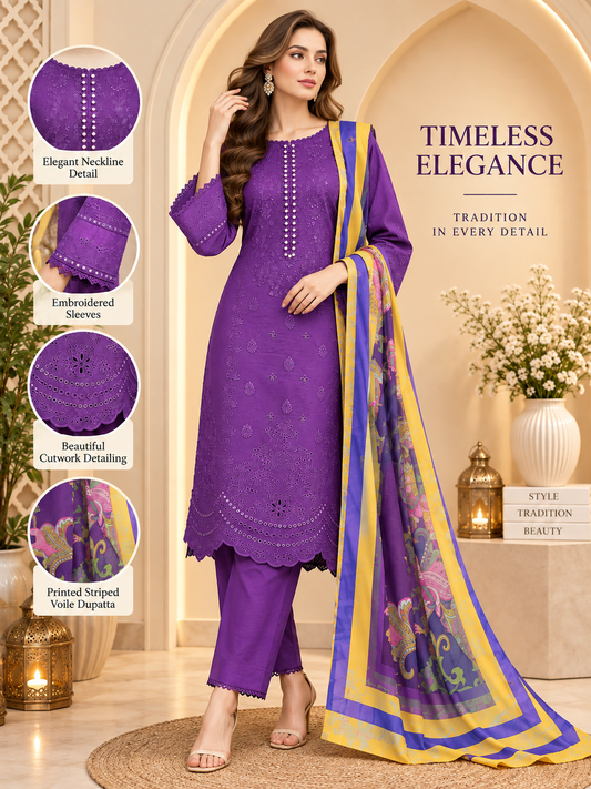 Violet - 3pcs Ready-to-Wear Cambric Suit
