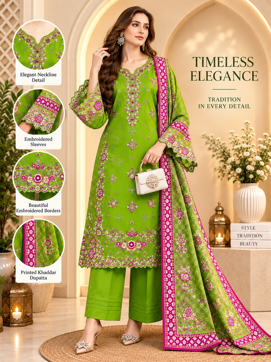 Deep Teal - 3pcs Ready-to-Wear Cambric Suit