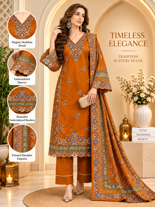 Mustard - 3pcs Ready-to-Wear Cambric Suit
