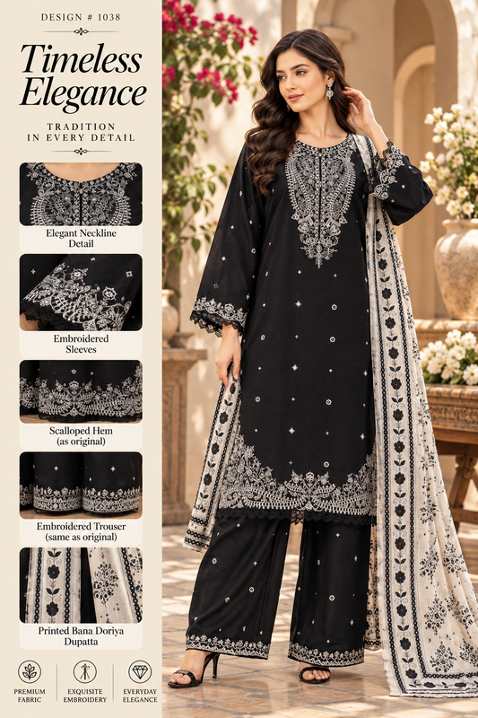 Black Beauty - 3pcs Ready-to-Wear Cambric Suit