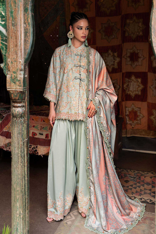 3 Piece Unstitched Embroidered Irish Linen Suit