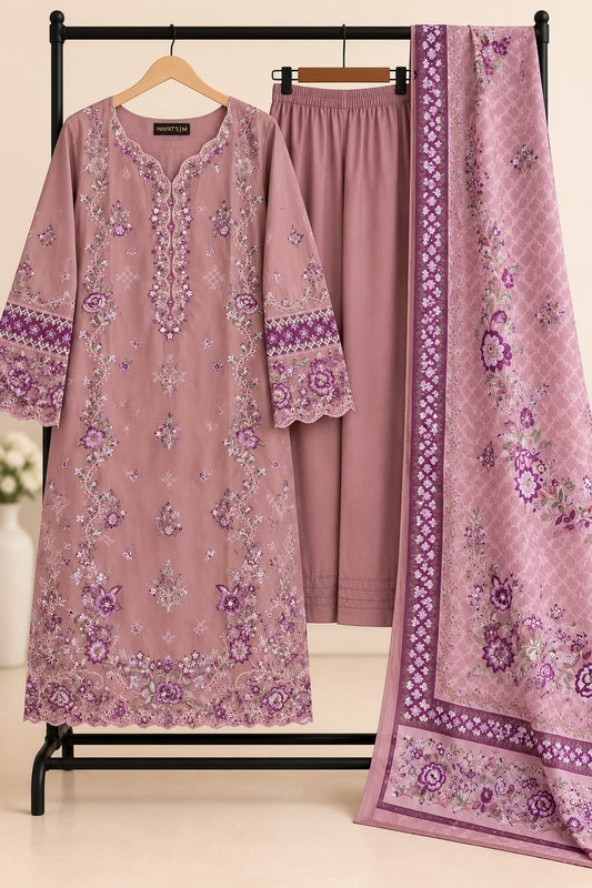 Deep Magenta - 3pcs Ready-to-Wear Cambric Suit
