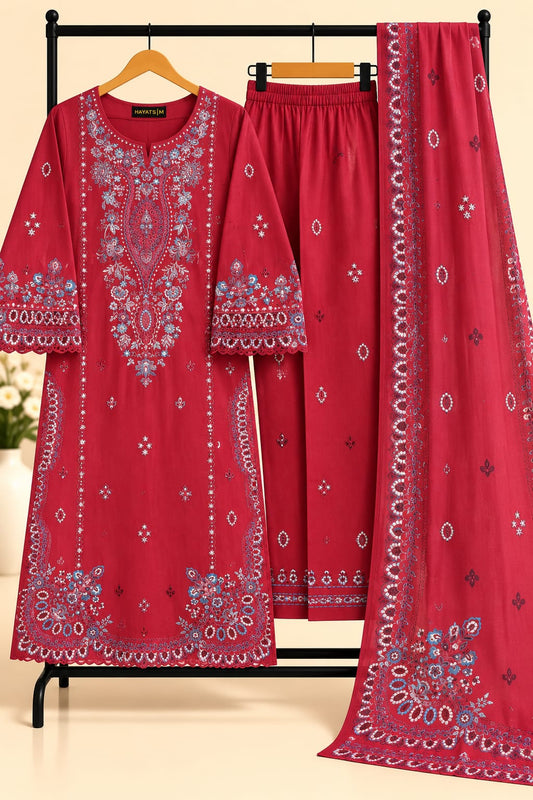 Fucshia Pink - 3pcs Ready-to-Wear Cambric Suit