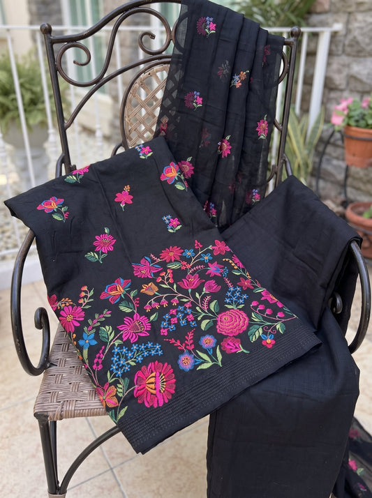 Floral Garden Black Karandi