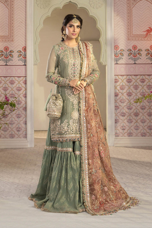 Unstitched MBROIDERED - Pistachio Green and Salmon pink (BD-2205) - Heer Rang
