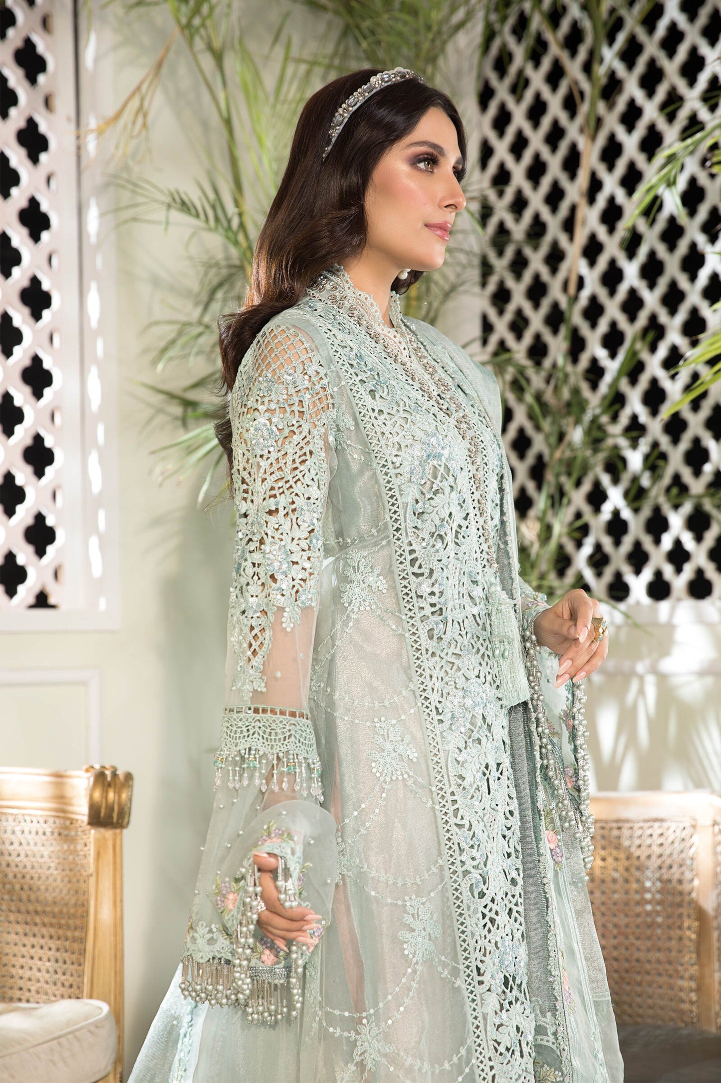 Unstitched MBROIDERED - Sky blue and Peach (BD-2206) - Heer Rang