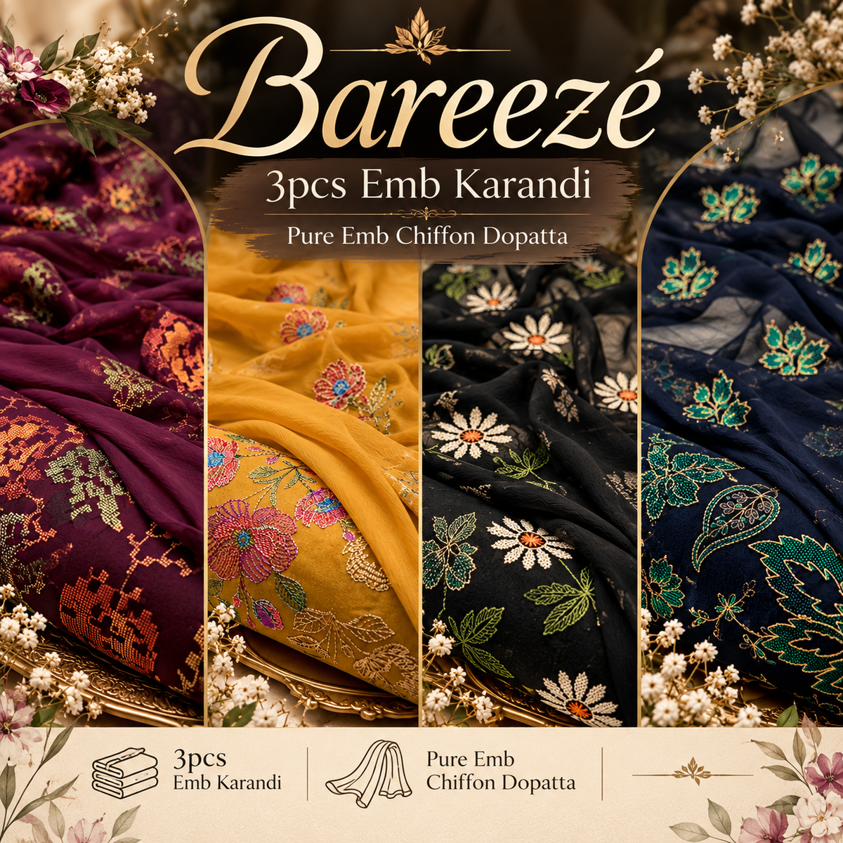 Bareeze- Emb Karandi Edition'26 with Pure Chiffon Dopatta