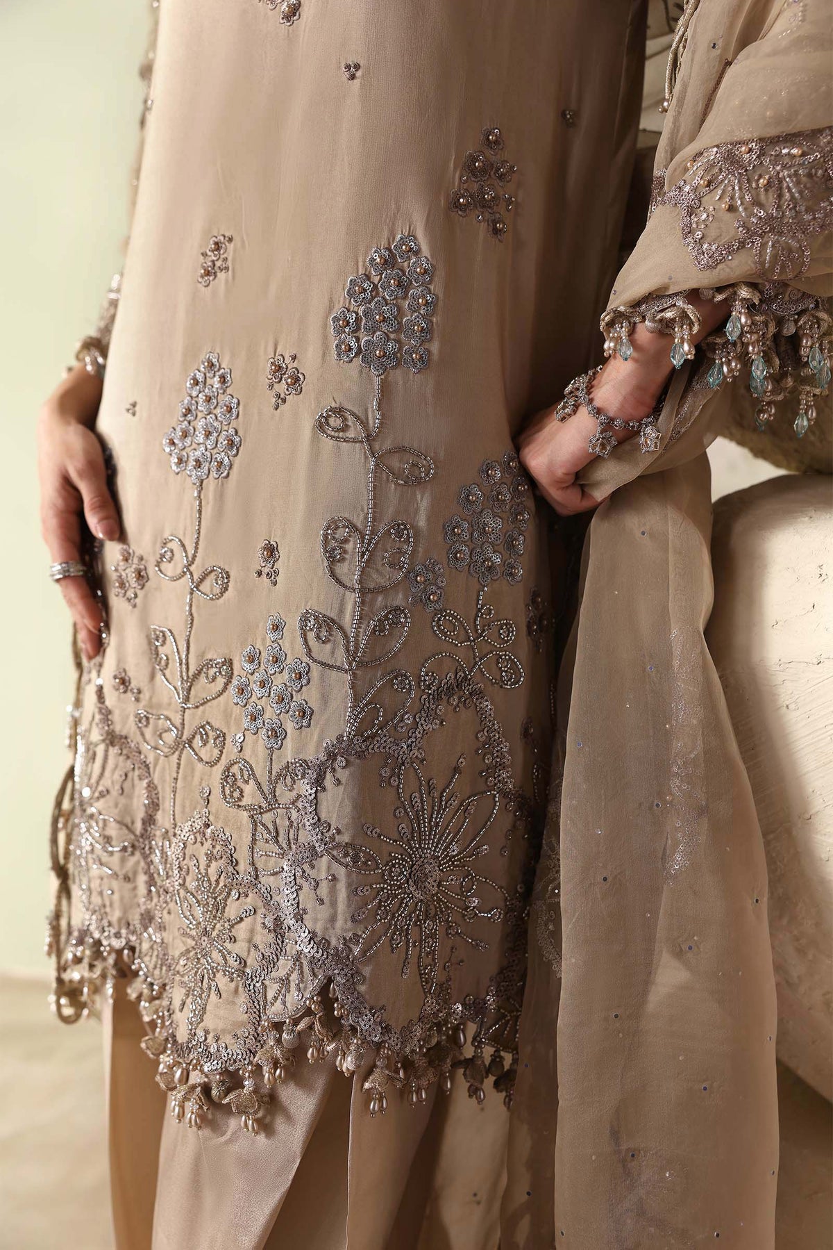 3 Piece Unstitched Embroidered Tusser Silk Suit