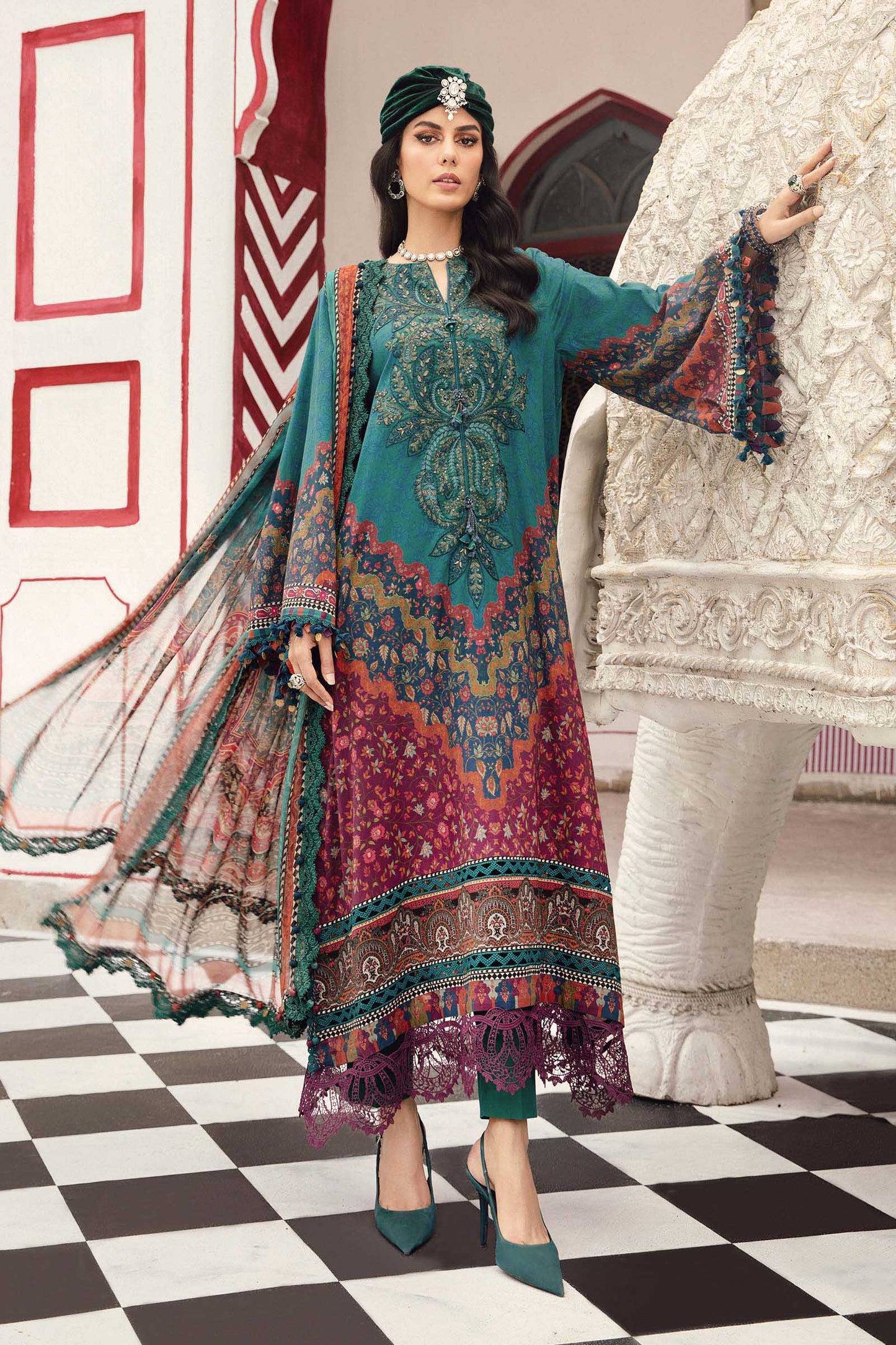 3 Piece Unstitched Embroidered Cambric Suit | MPT-2710-B