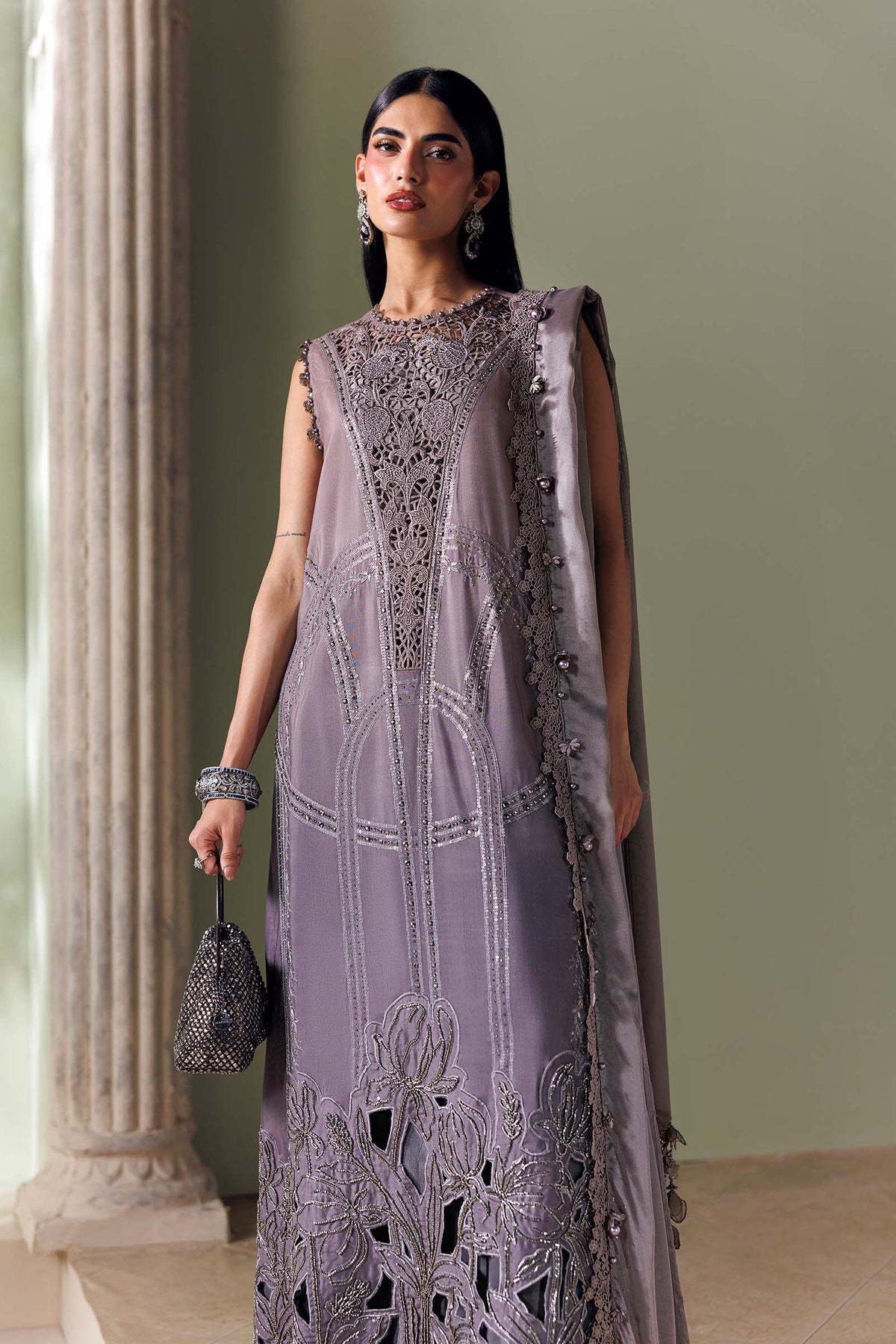 3 Piece Unstitched Embroidered Bell Raw Silk Suit