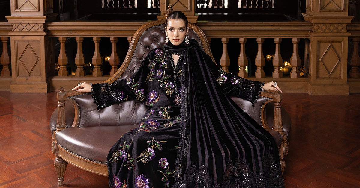 3 Piece Unstitched Embroidered Velvet Suit