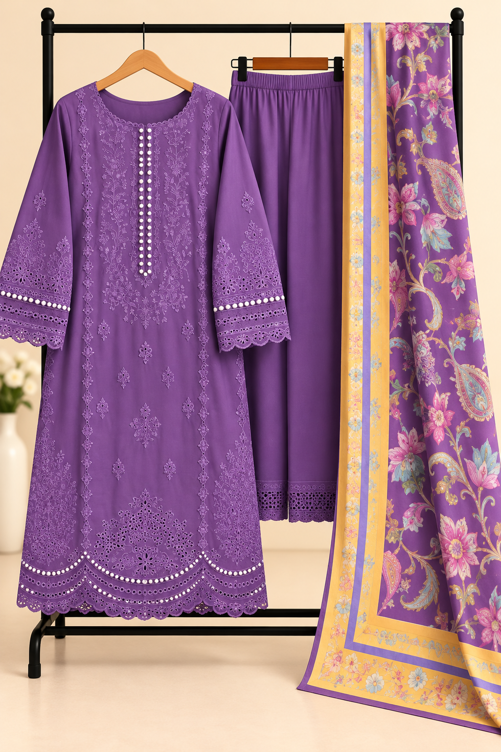 Deep Rust - 3pcs Ready-to-Wear Cambric Suit