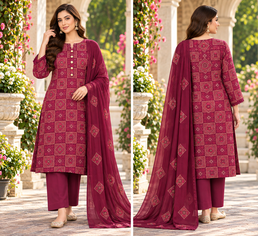 Mosaic Berry Karandi Embroidered 3Pc