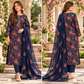 Navy Blue Floral Karandi - Unstitched