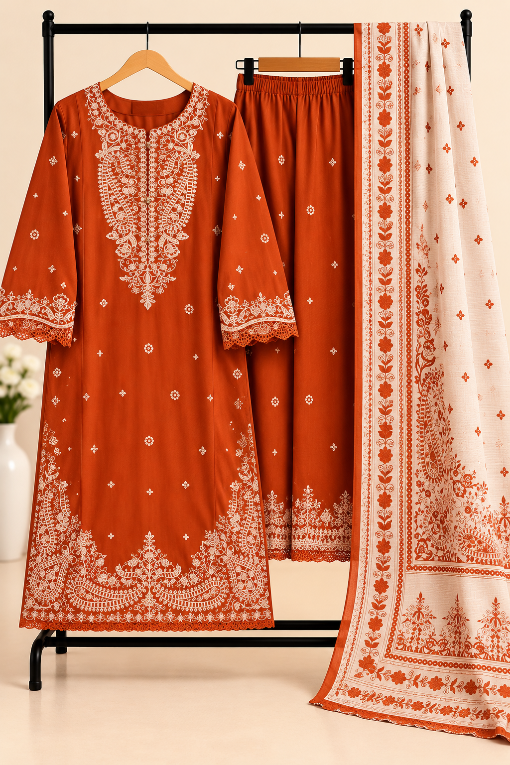 Orange - 3pcs-to-Wear Cambric Suit