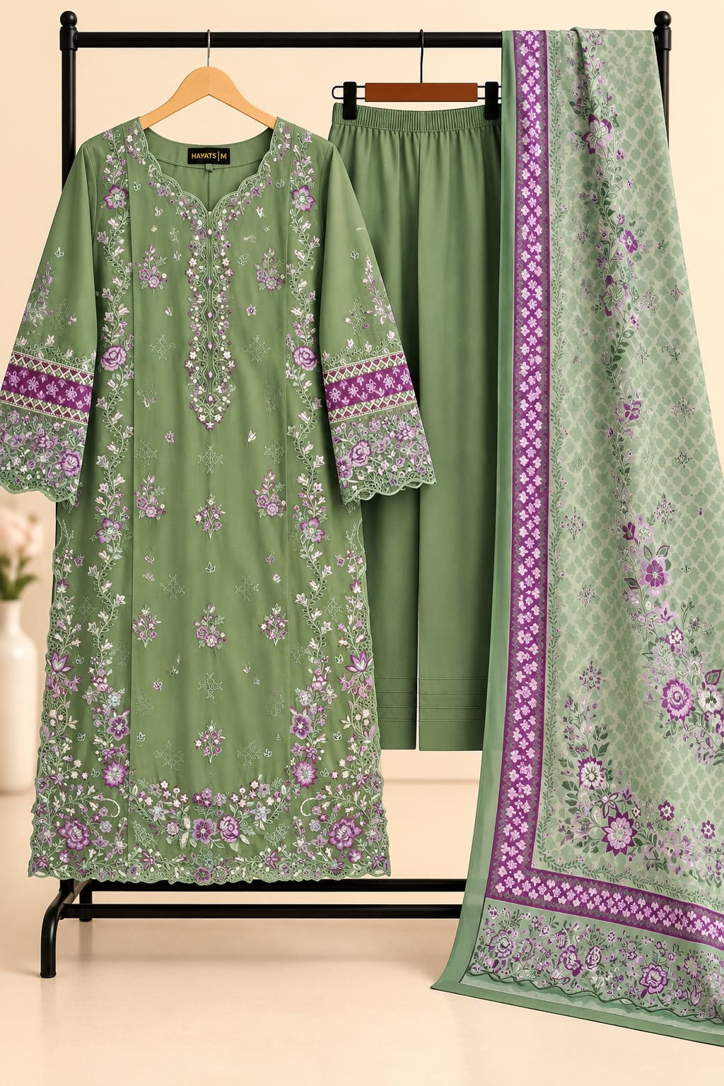 Grass Green - 3pcs Ready-to-Wear Cambric Suit