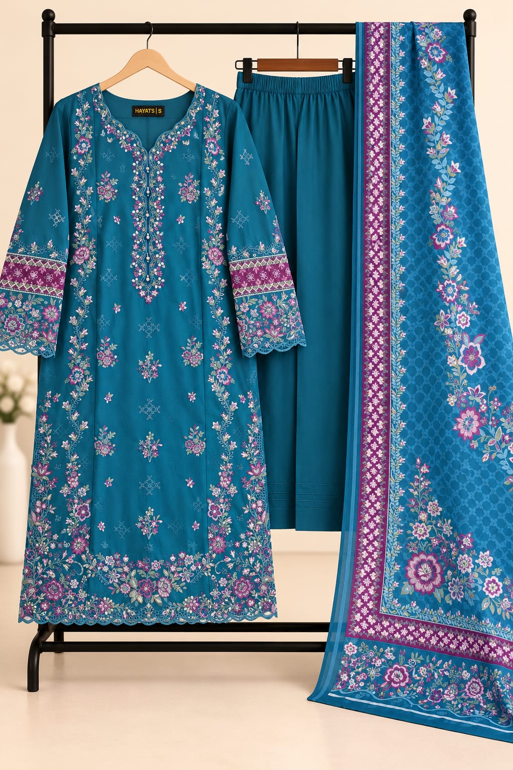 Deep Teal - 3pcs Ready-to-Wear Cambric Suit