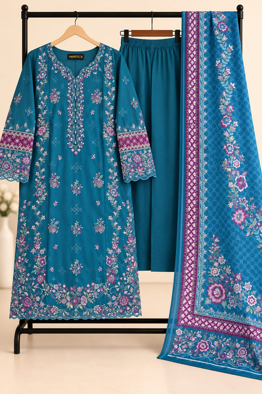 Deep Teal - 3pcs Ready-to-Wear Cambric Suit
