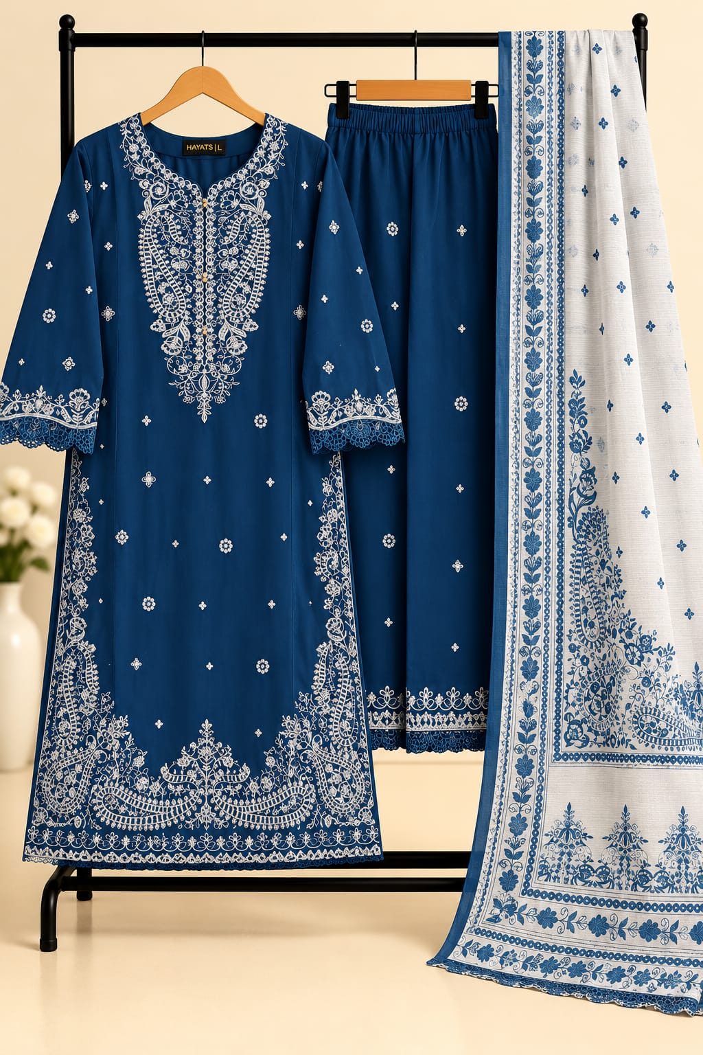 Ocean Blue - 3pcs Ready-to-Wear Cambric Suit