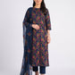 Navy Blue Floral Karandi - Unstitched