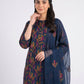 Navy Blue Floral Karandi - Unstitched