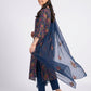 Navy Blue Floral Karandi - Unstitched