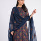 Navy Blue Floral Karandi - Unstitched