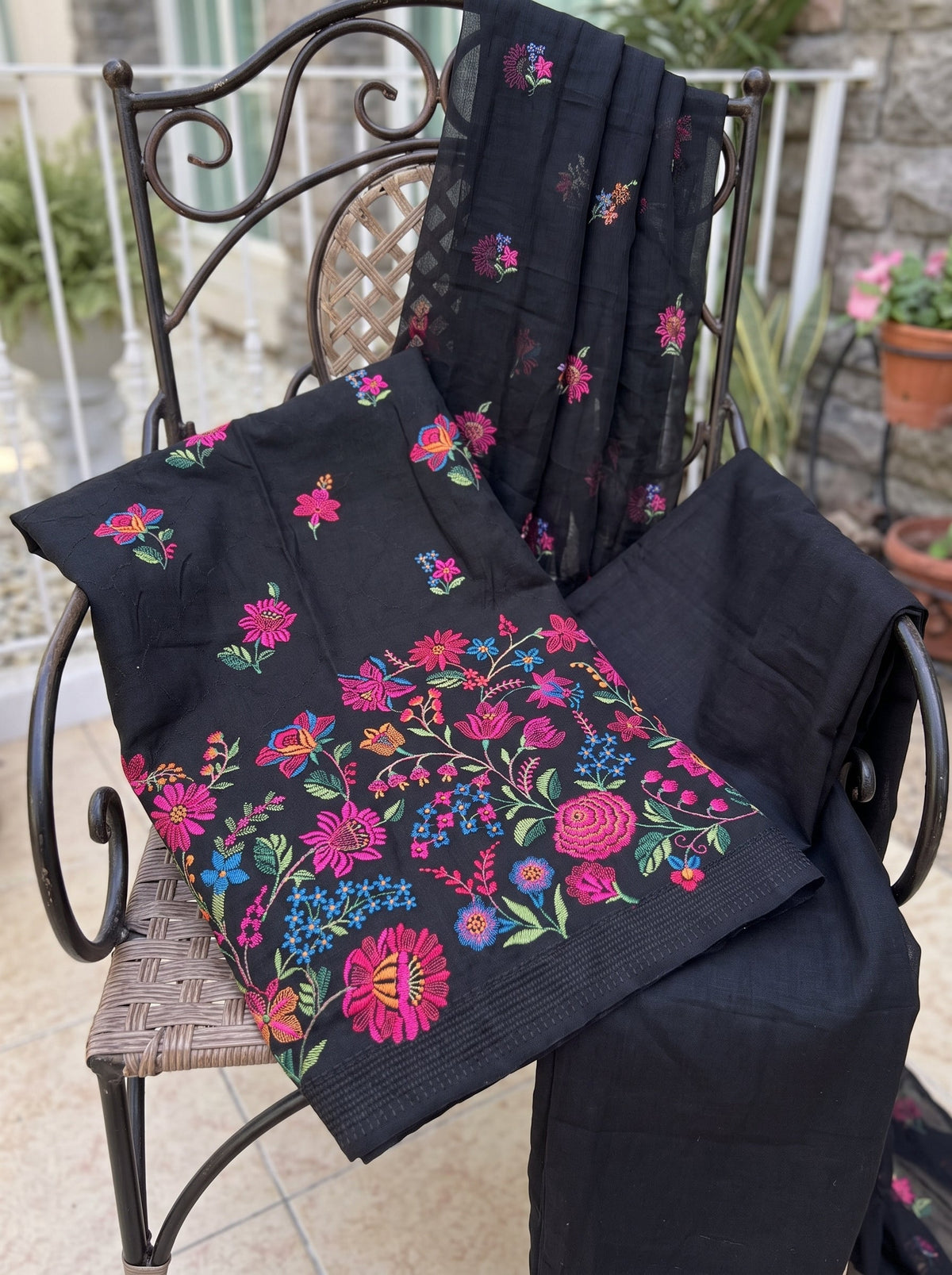 Floral Garden Black Karandi