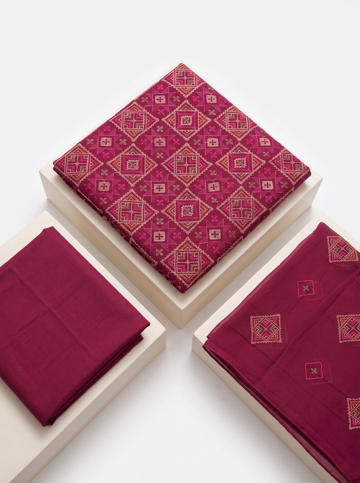 Mosaic Berry Karandi Embroidered 3Pc