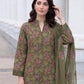 Dark Olive Floral Karandi - Unstitched