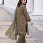Dark Olive Floral Karandi - Unstitched