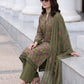 Dark Olive Floral Karandi - Unstitched