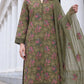 Dark Olive Floral Karandi - Unstitched