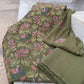 Dark Olive Floral Karandi - Unstitched