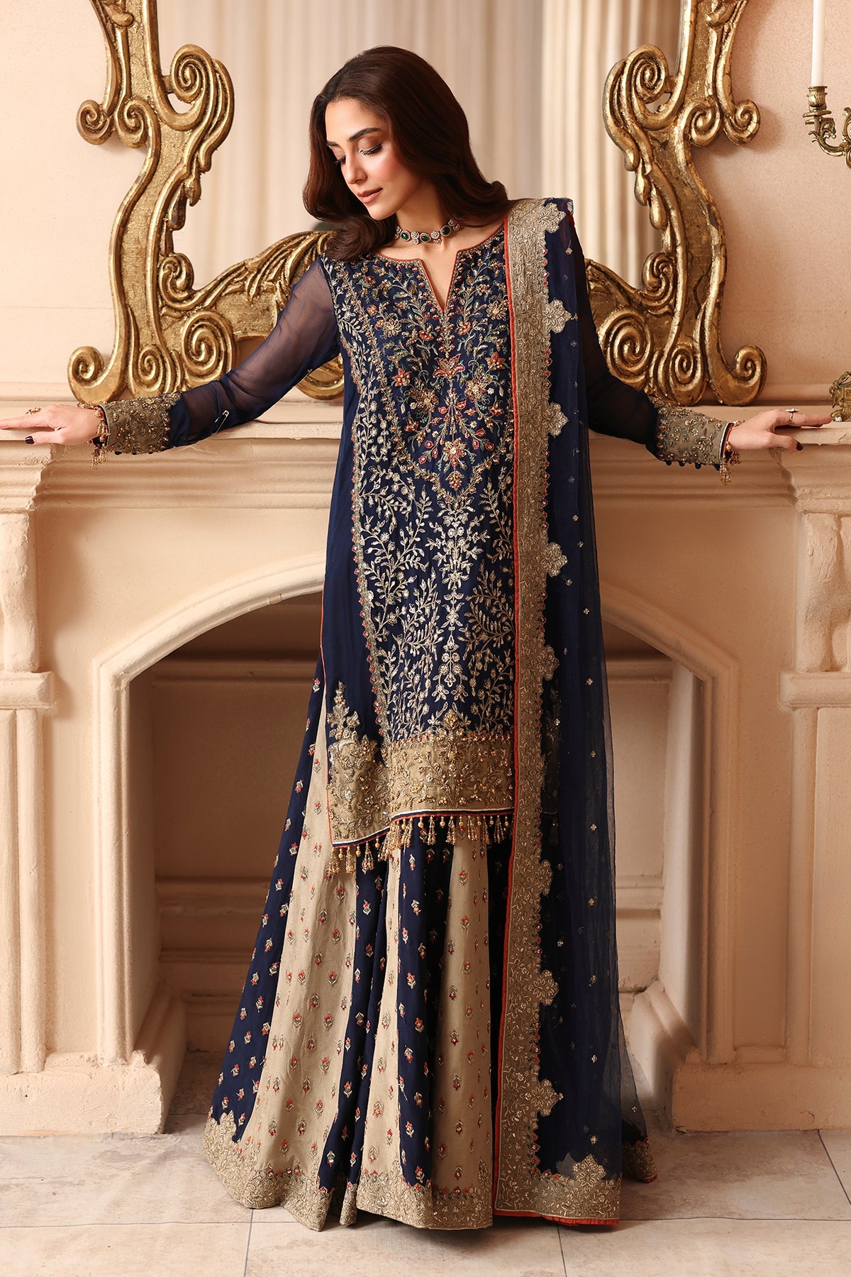 3-PC Unstitched Embroidered  Luxury Chiffon  DJW6-02