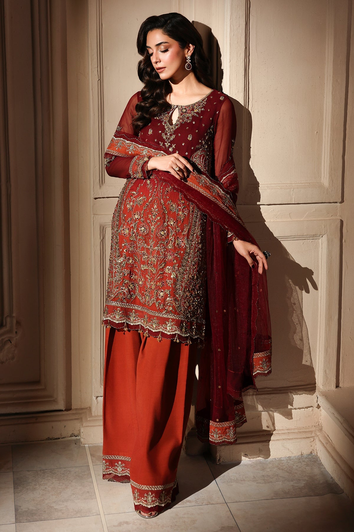3-PC Unstitched Embroidered  Luxury Chiffon  DJW6-08