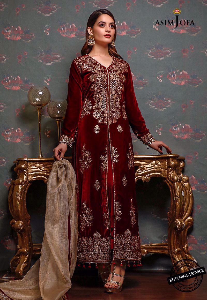 AJ20V 04 - Liyana by Asim Jofa Embroidered Velvet Unstitched - Heer Rang