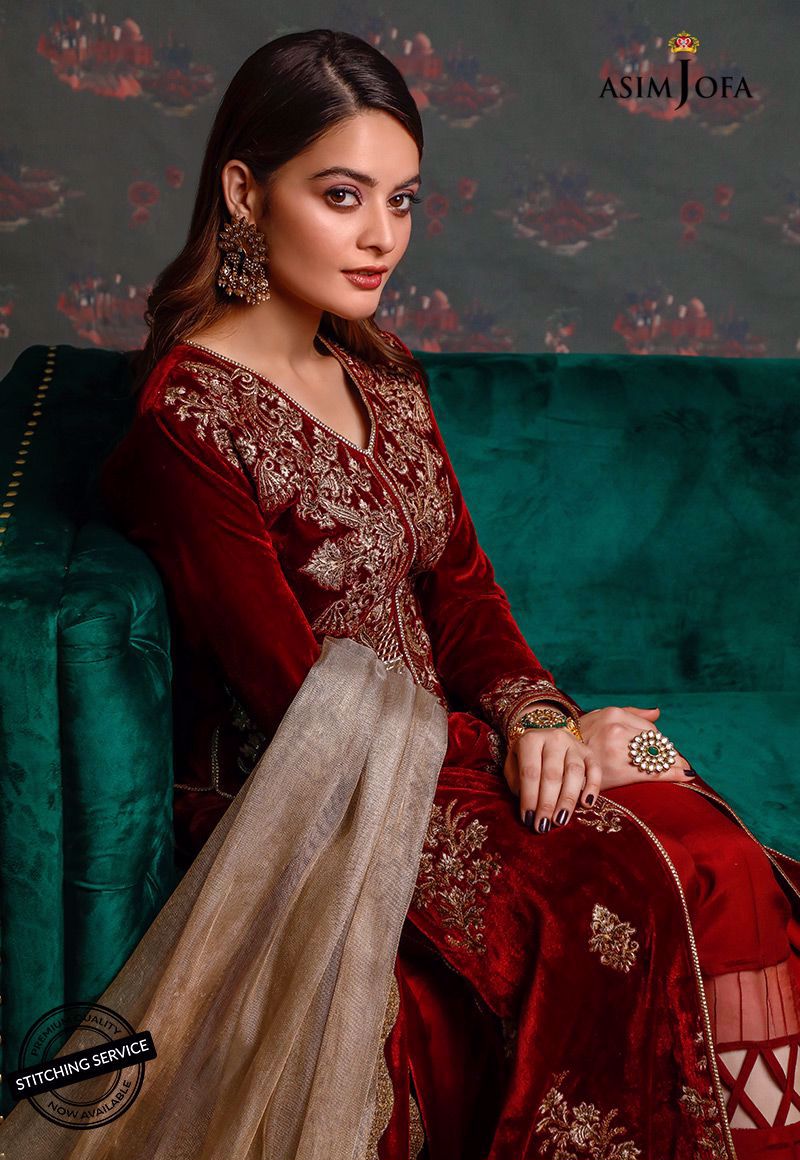 AJ20V 04 - Liyana by Asim Jofa Embroidered Velvet Unstitched - Heer Rang