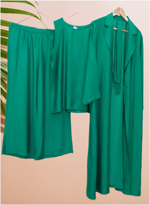 3 Piece Cotton Linen Dress - Green