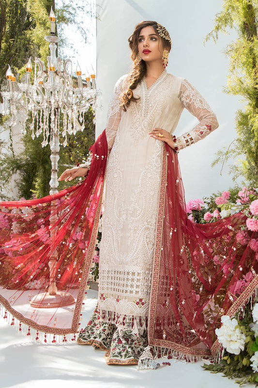 Unstitched MBROIDERED - Off White and Deep Red (BD-2103) - Heer Rang