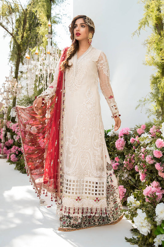 Unstitched MBROIDERED - Off White and Deep Red (BD-2103) - Heer Rang