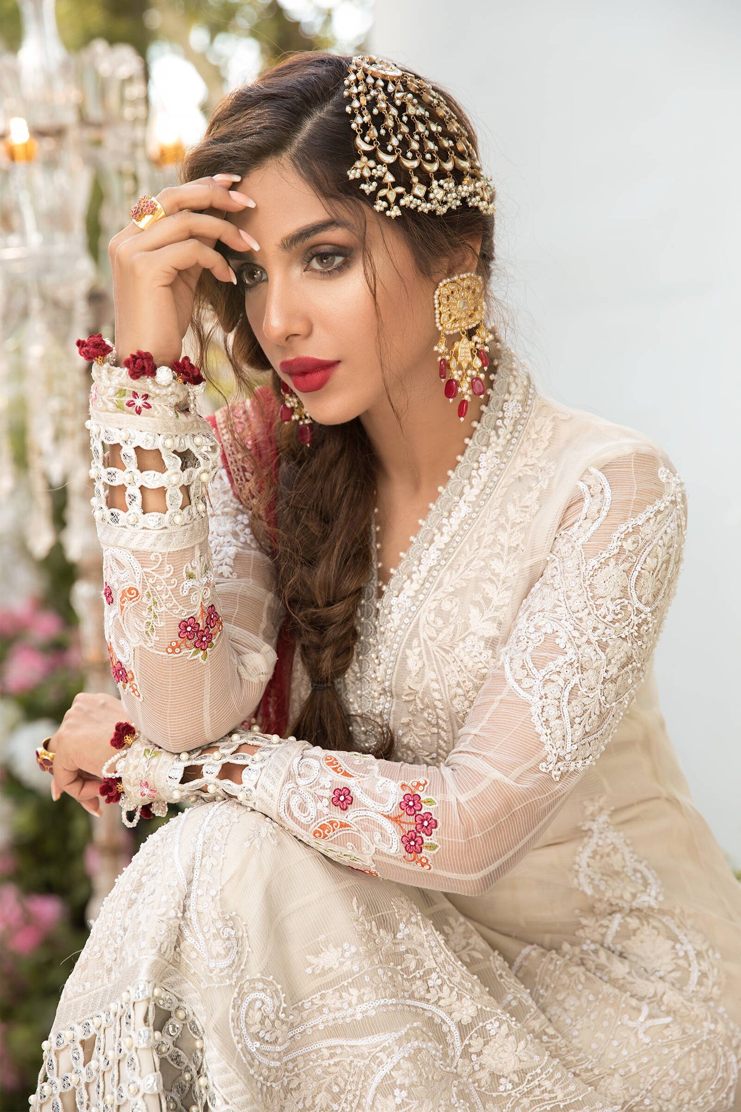 Unstitched MBROIDERED - Off White and Deep Red (BD-2103) - Heer Rang
