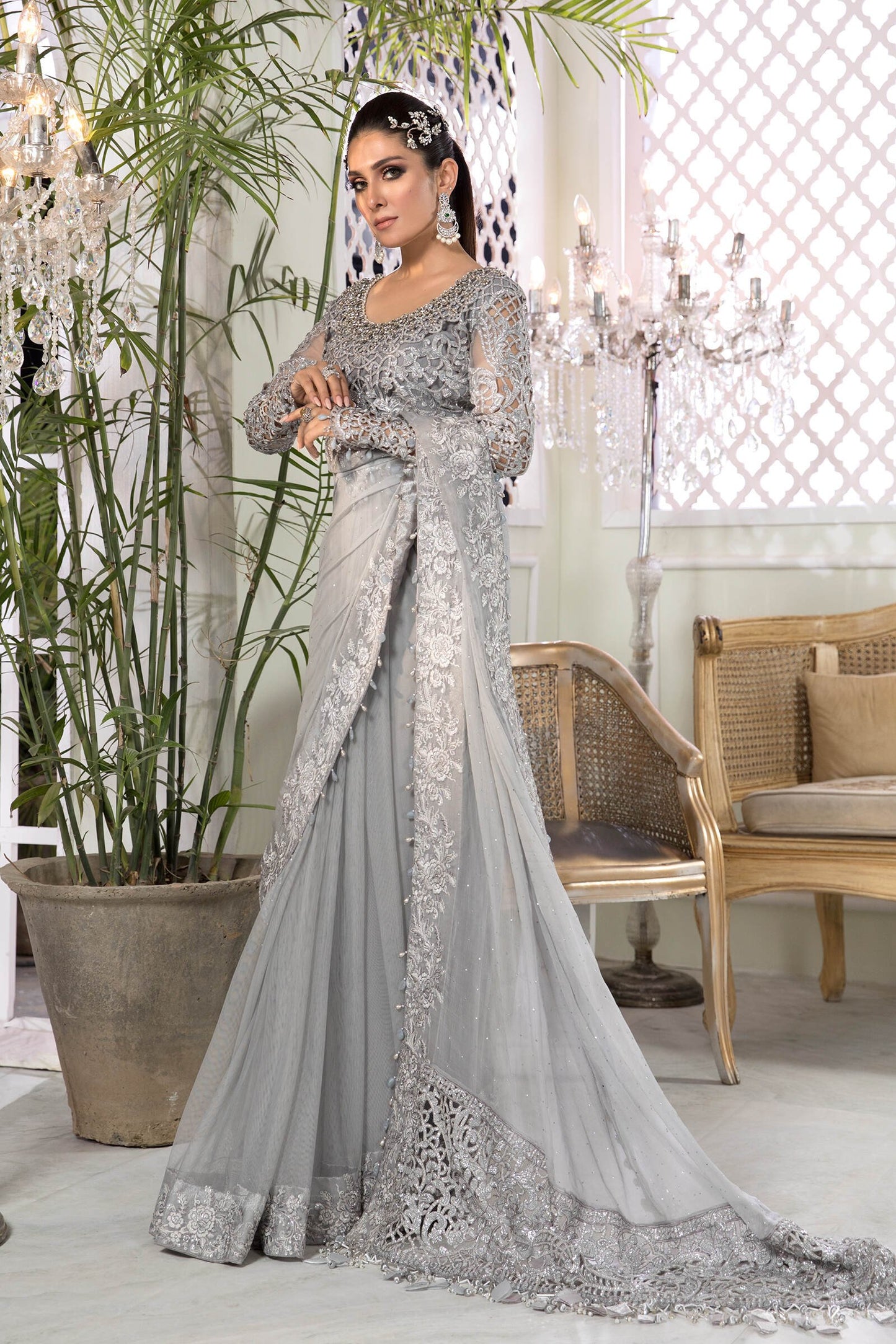 Unstitched MBROIDERED - Silver Grey (BD-2201) - Heer Rang