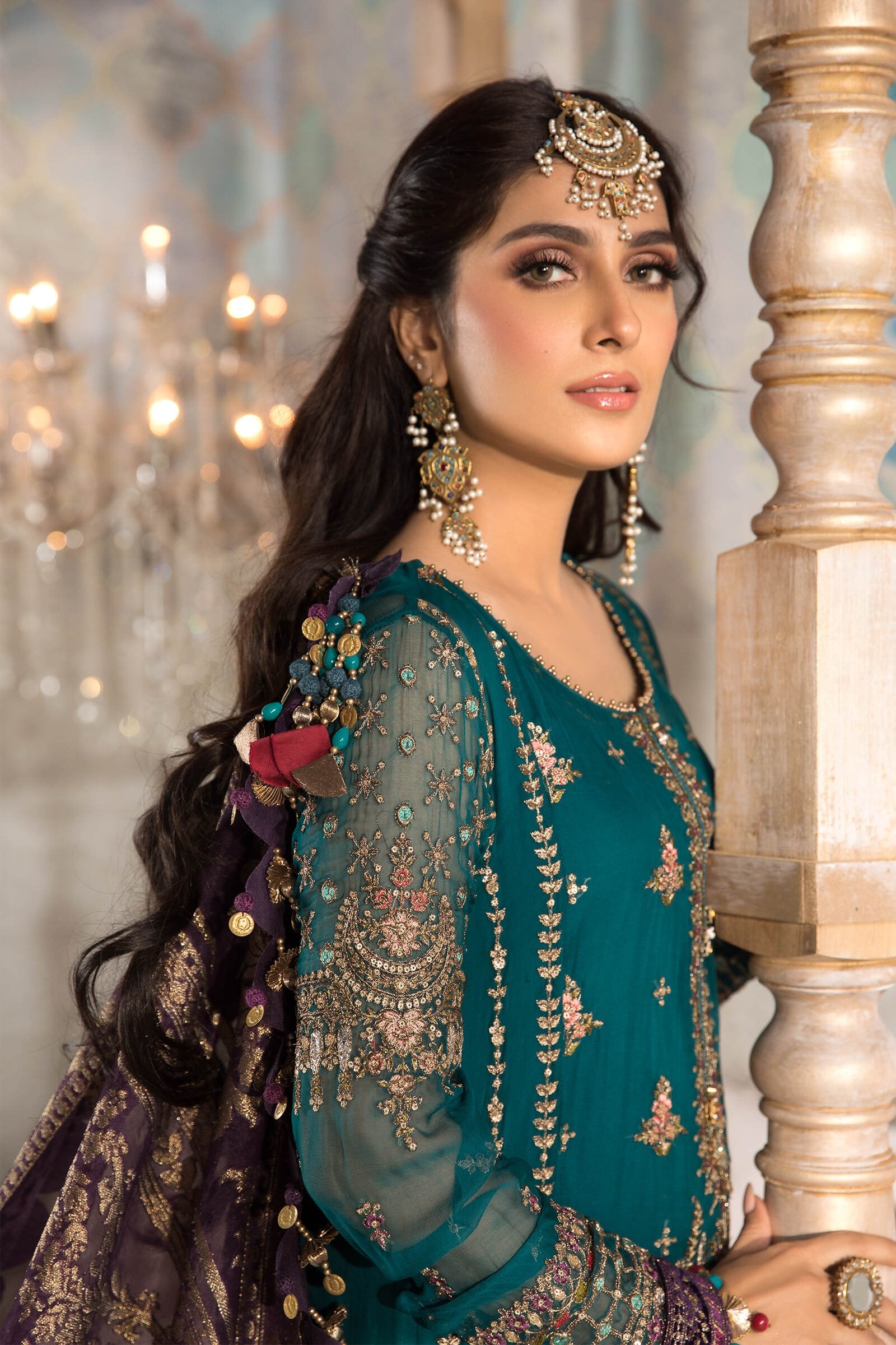 Unstitched MBROIDERED - Teal blue, Olive Green and Purple (BD-2202) - Heer Rang