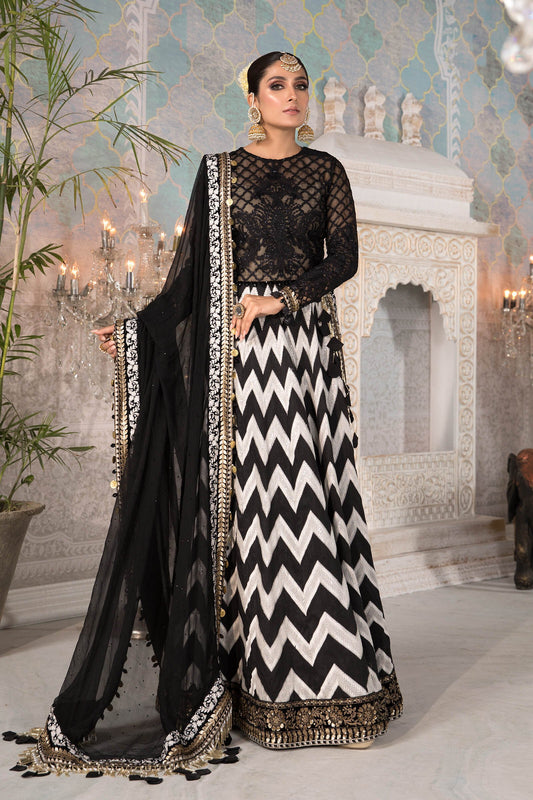 Unstitched MBROIDERED - Black and White with Gold (BD-2203) - Heer Rang