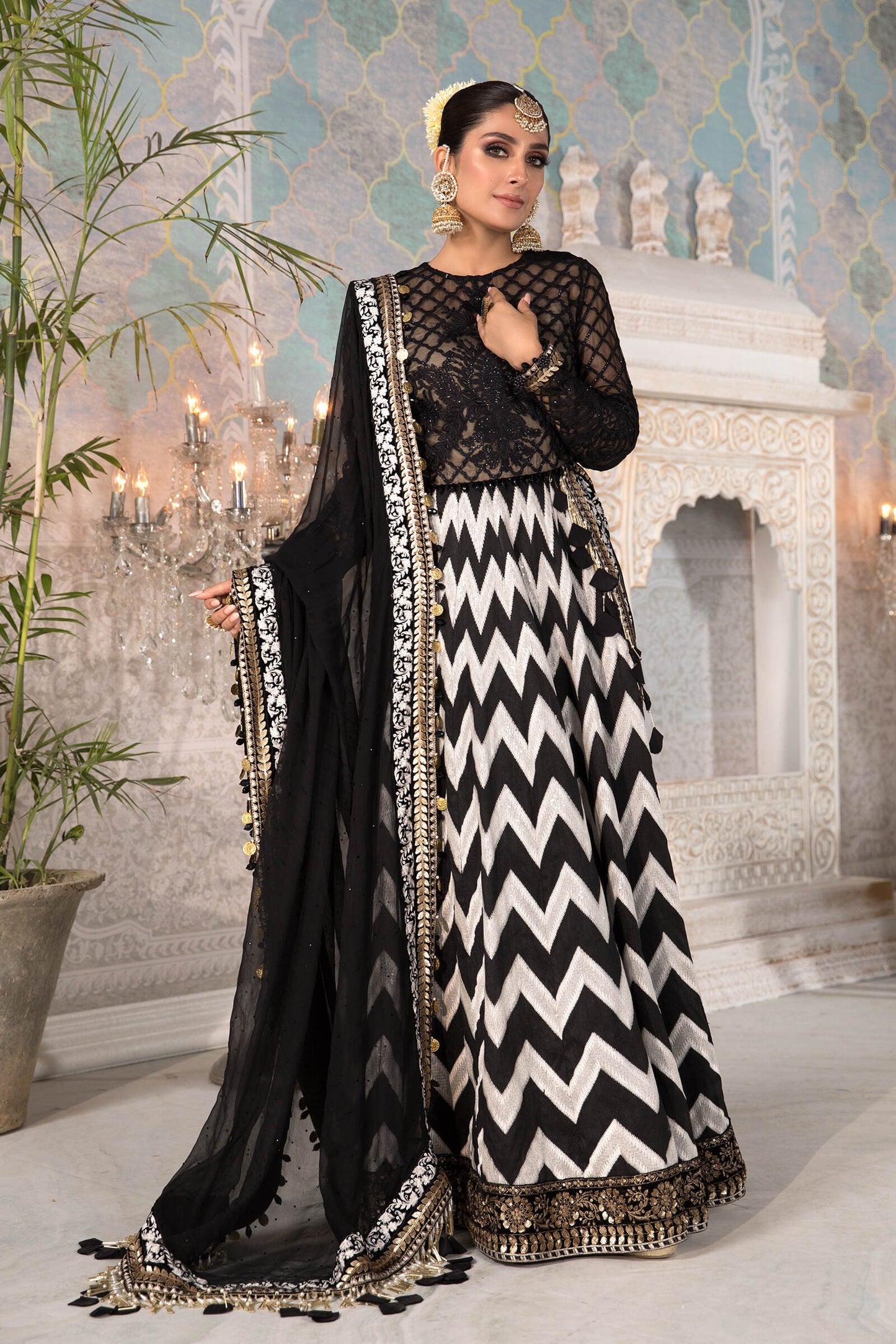 Unstitched MBROIDERED - Black and White with Gold (BD-2203) - Heer Rang