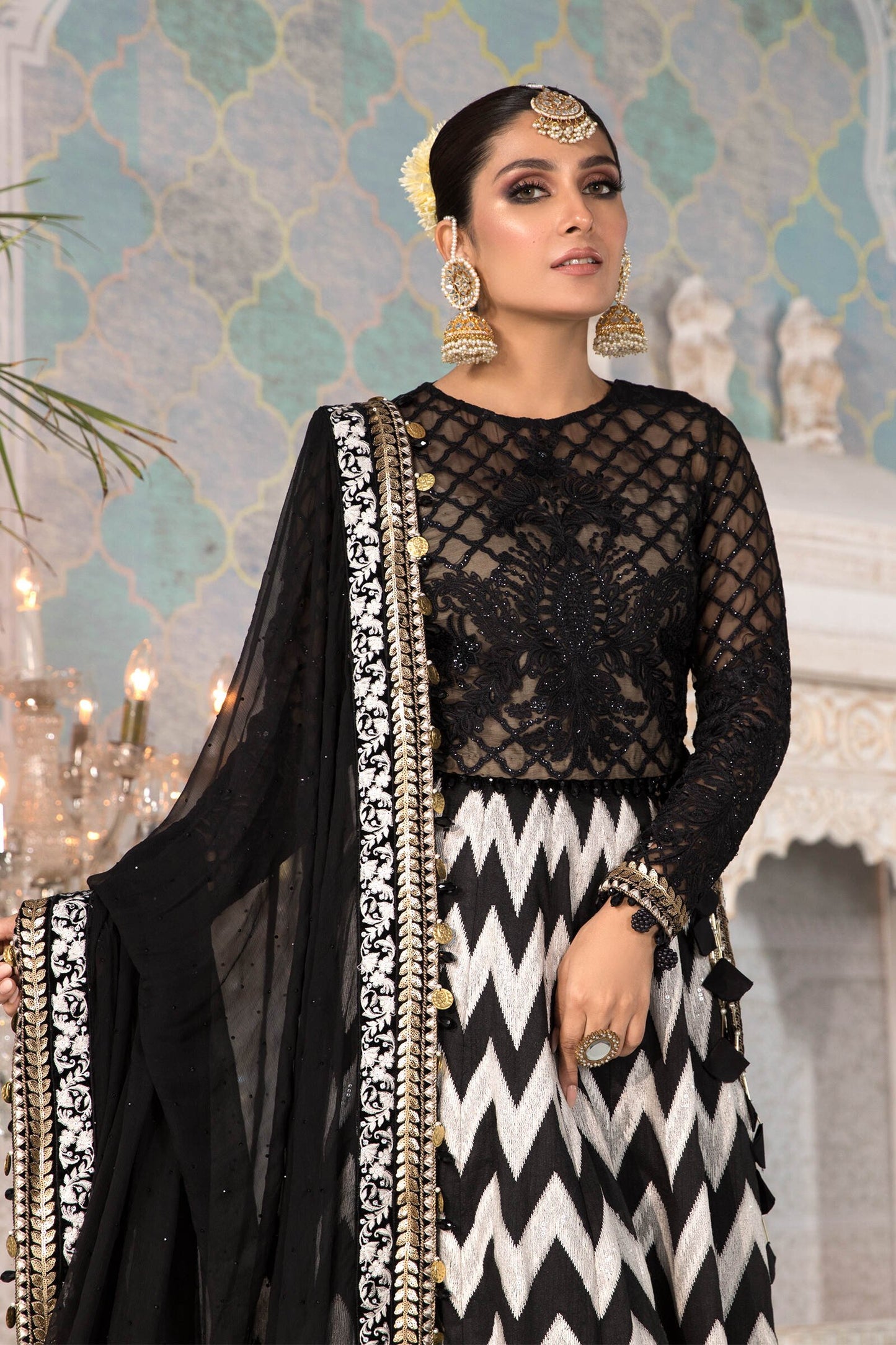 Unstitched MBROIDERED - Black and White with Gold (BD-2203) - Heer Rang